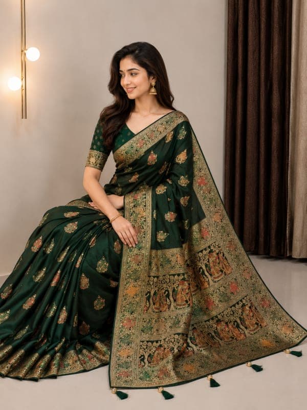 Tree of Life Motif Close-up on Silk Saree Pallu
