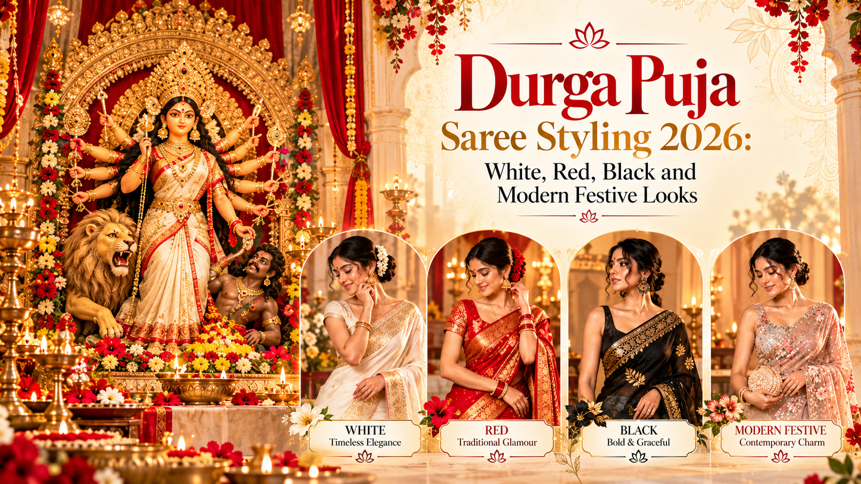 Durga Puja Saree Trends 2026: White, Red, Silk and Modern Styling